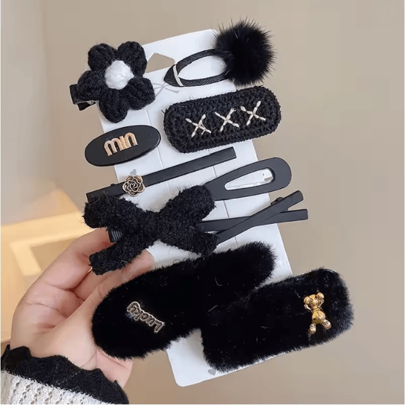 Korean Cartoon Plush Hair Clips Set For Girls Cute Winter Hair Accessories 7