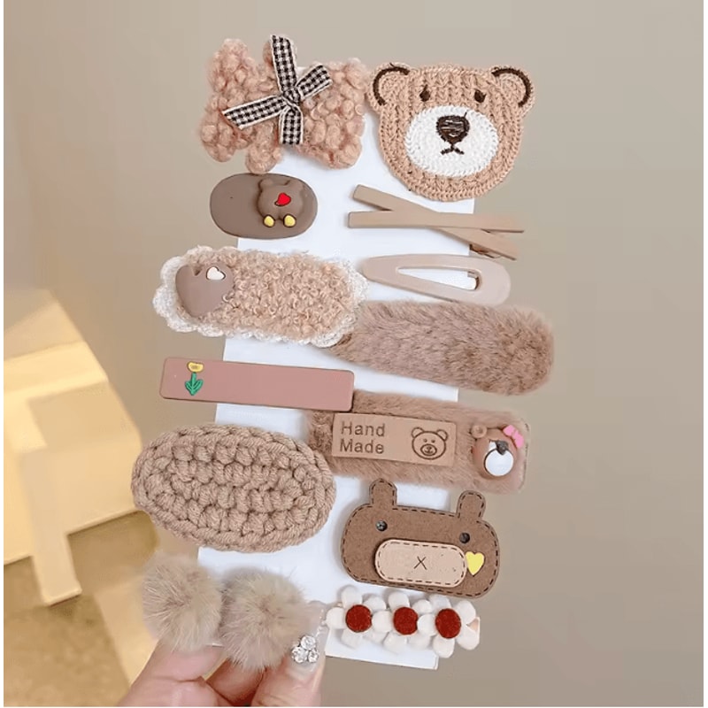 Korean Cartoon Plush Hair Clips Set For Girls Cute Winter Hair Accessories 8