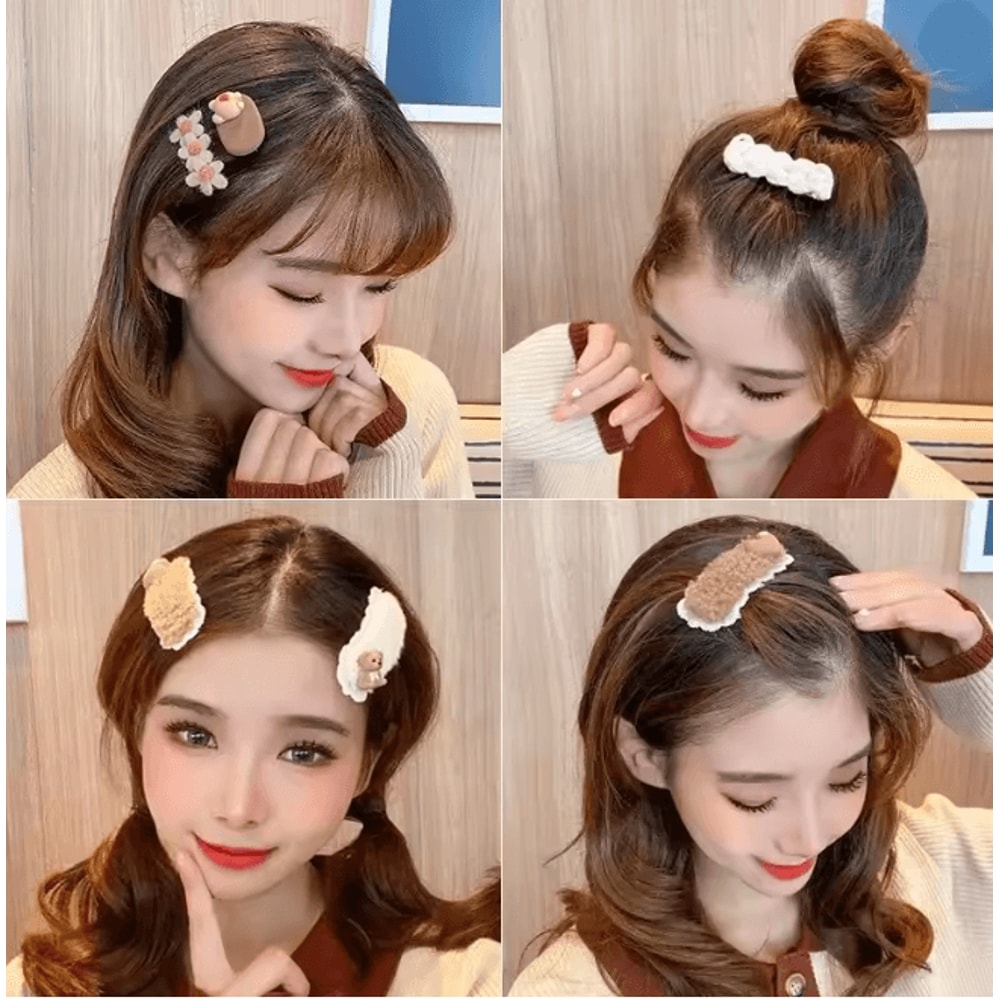 Autumn Winter Plush Cartoon Animal Hair Clip For Women Cute Bangs Side Hair Accessory 2