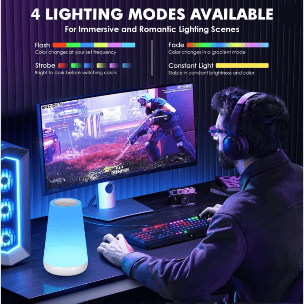 RGB Color Changing Night Light With Remote USB Rechargeable Bedside Lamp 3