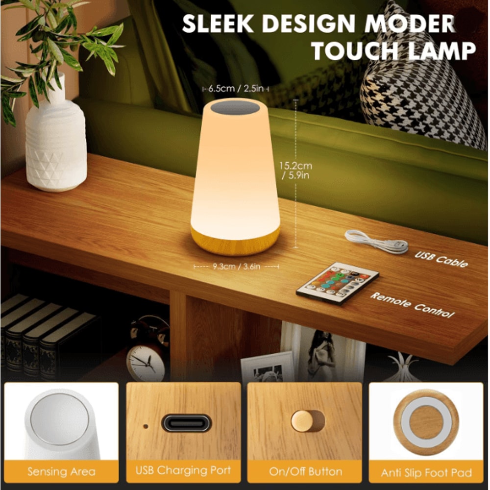 RGB Color Changing Night Light With Remote USB Rechargeable Bedside Lamp 4