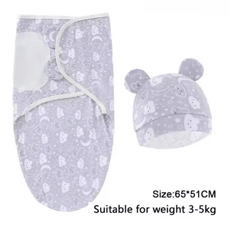 Baby Swaddle Blanket And Hat Set Soft Cotton Newborn Wrap For 0 To 6 Months 9