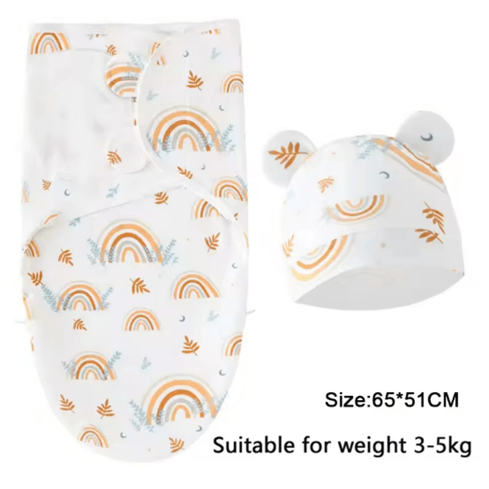 Baby Swaddle Blanket And Hat Set Soft Cotton Newborn Wrap For 0 To 6 Months 14