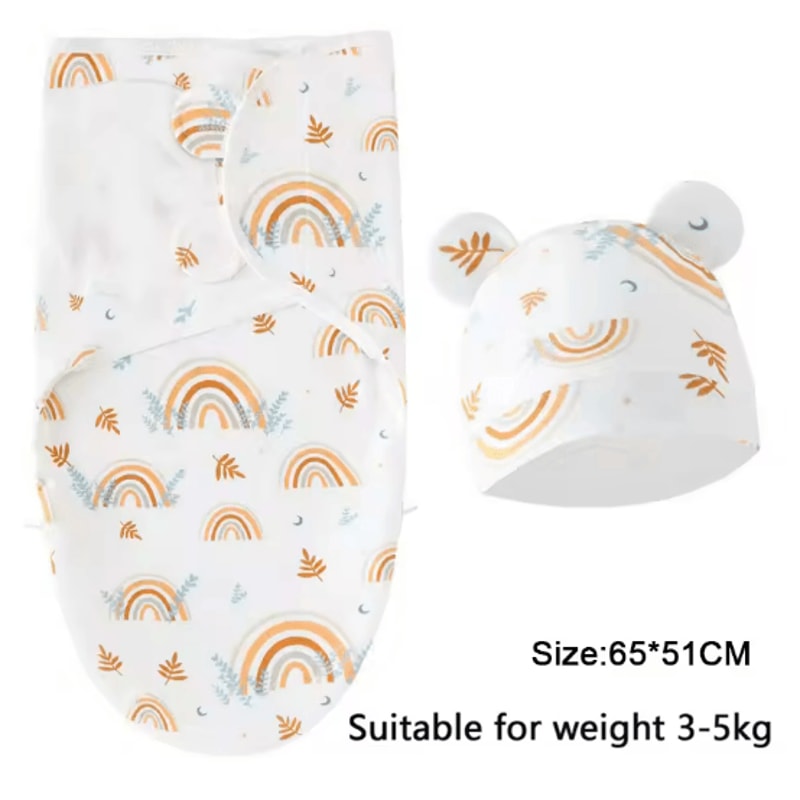 Baby Swaddle Blanket And Hat Set Soft Cotton Newborn Wrap For 0 To 6 Months 14