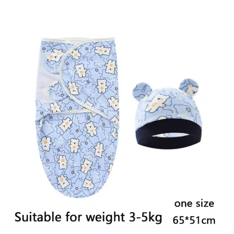 Baby Swaddle Blanket And Hat Set Soft Cotton Newborn Wrap For 0 To 6 Months 1