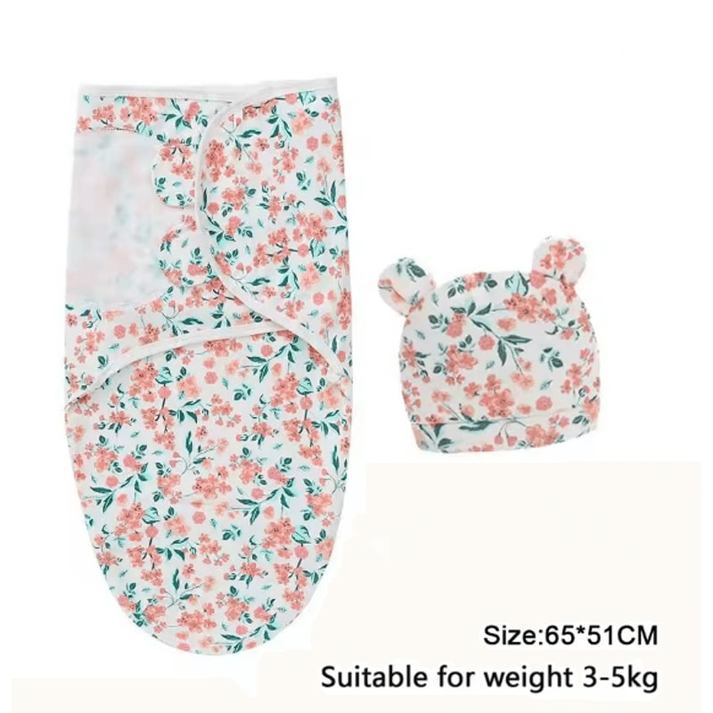 Baby Swaddle Blanket And Hat Set Soft Cotton Newborn Wrap For 0 To 6 Months 2