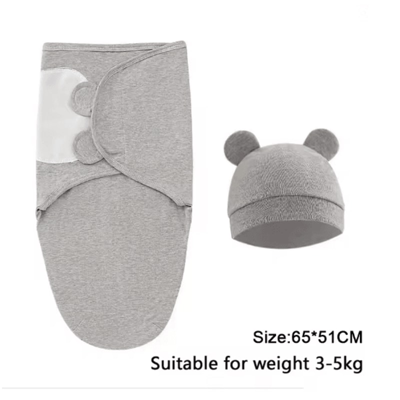 Baby Swaddle Blanket And Hat Set Soft Cotton Newborn Wrap For 0 To 6 Months 3