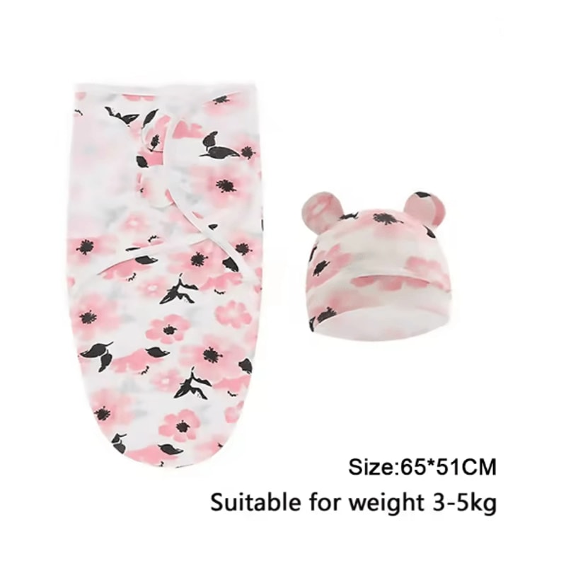 Baby Swaddle Blanket And Hat Set Soft Cotton Newborn Wrap For 0 To 6 Months 24