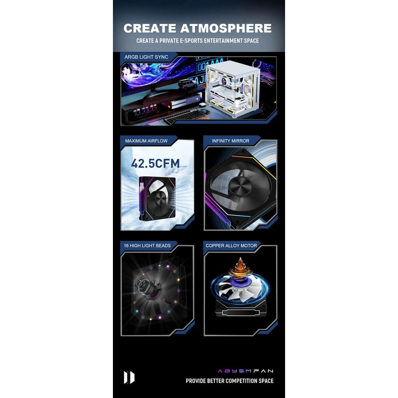 UPSIREN 12CM ARGB Case Fan High Airflow PC Cooling Fan Dual Mode Regular Or Reverse 1