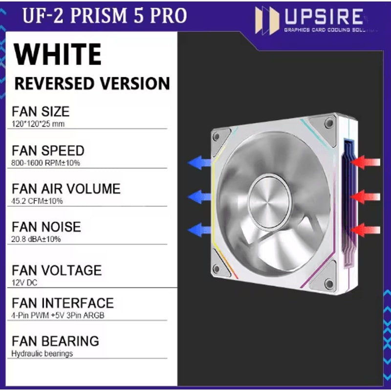 UPSIREN 12CM ARGB Case Fan High Airflow PC Cooling Fan Dual Mode Regular Or Reverse 2