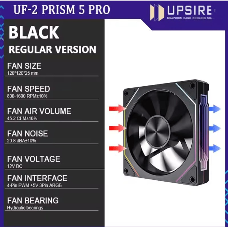 UPSIREN 12CM ARGB Case Fan High Airflow PC Cooling Fan Dual Mode Regular Or Reverse 3