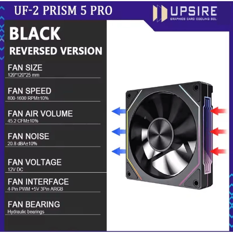 UPSIREN 12CM ARGB Case Fan High Airflow PC Cooling Fan Dual Mode Regular Or Reverse 5