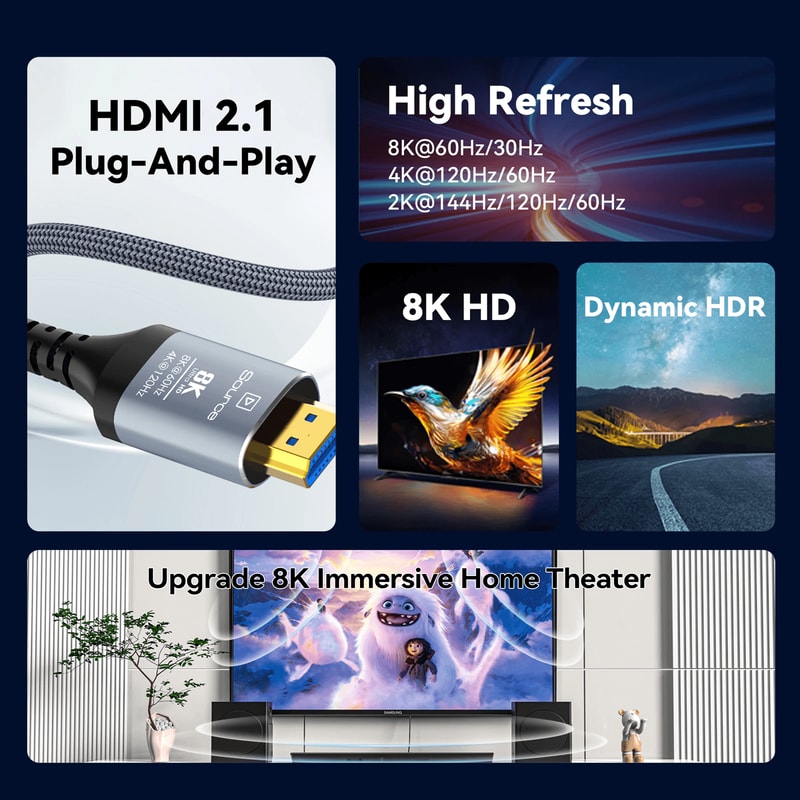 8K HDMI 21 Fiber Optic Cable 8K60Hz 4K120Hz Ultra High Speed 2