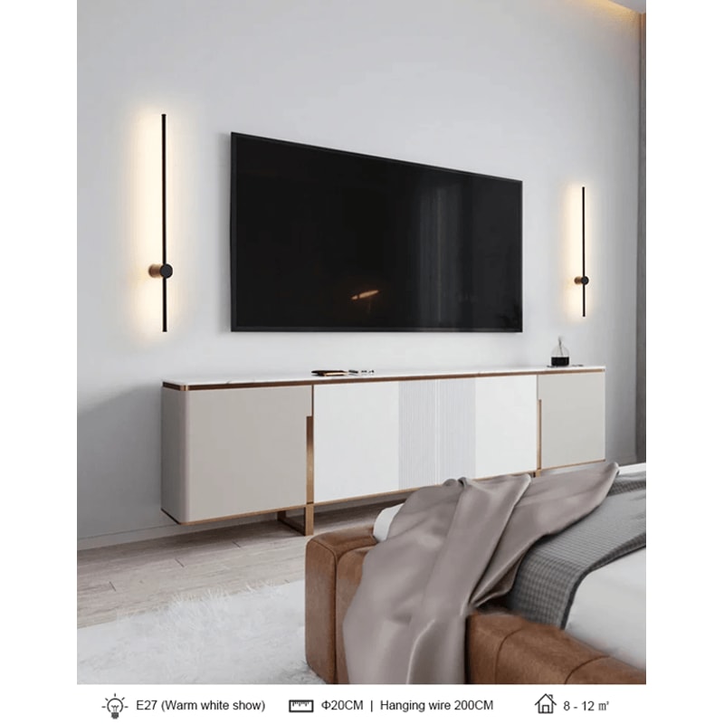 Modern LED Long Wall Light Minimalist Black Bedside Sconce 1