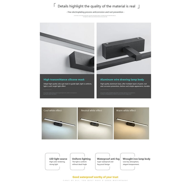 Waterproof LED Mirror Light Modern Bathroom Wall Lamp For Makeup 1