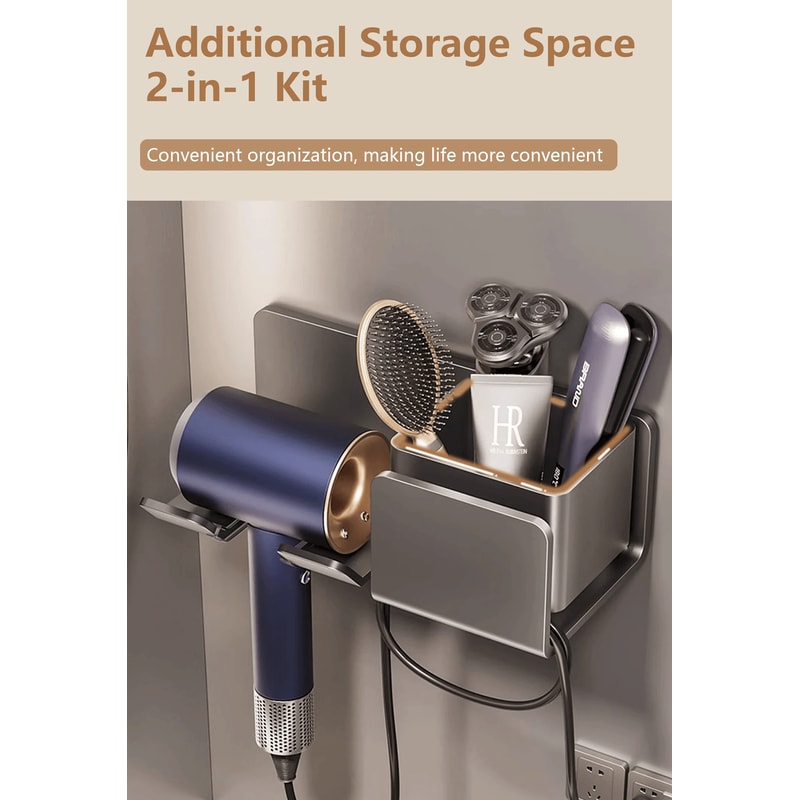 Wall Mounted Hair Dryer Holder Bathroom Organizer Shelf 0