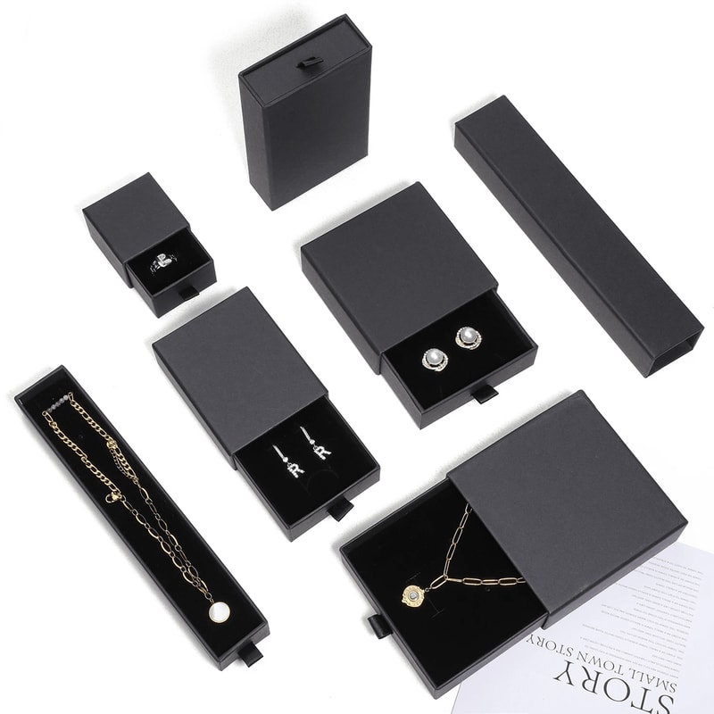 Luxury Drawer Style Jewelry Box Elegant Black Gift Packaging 0