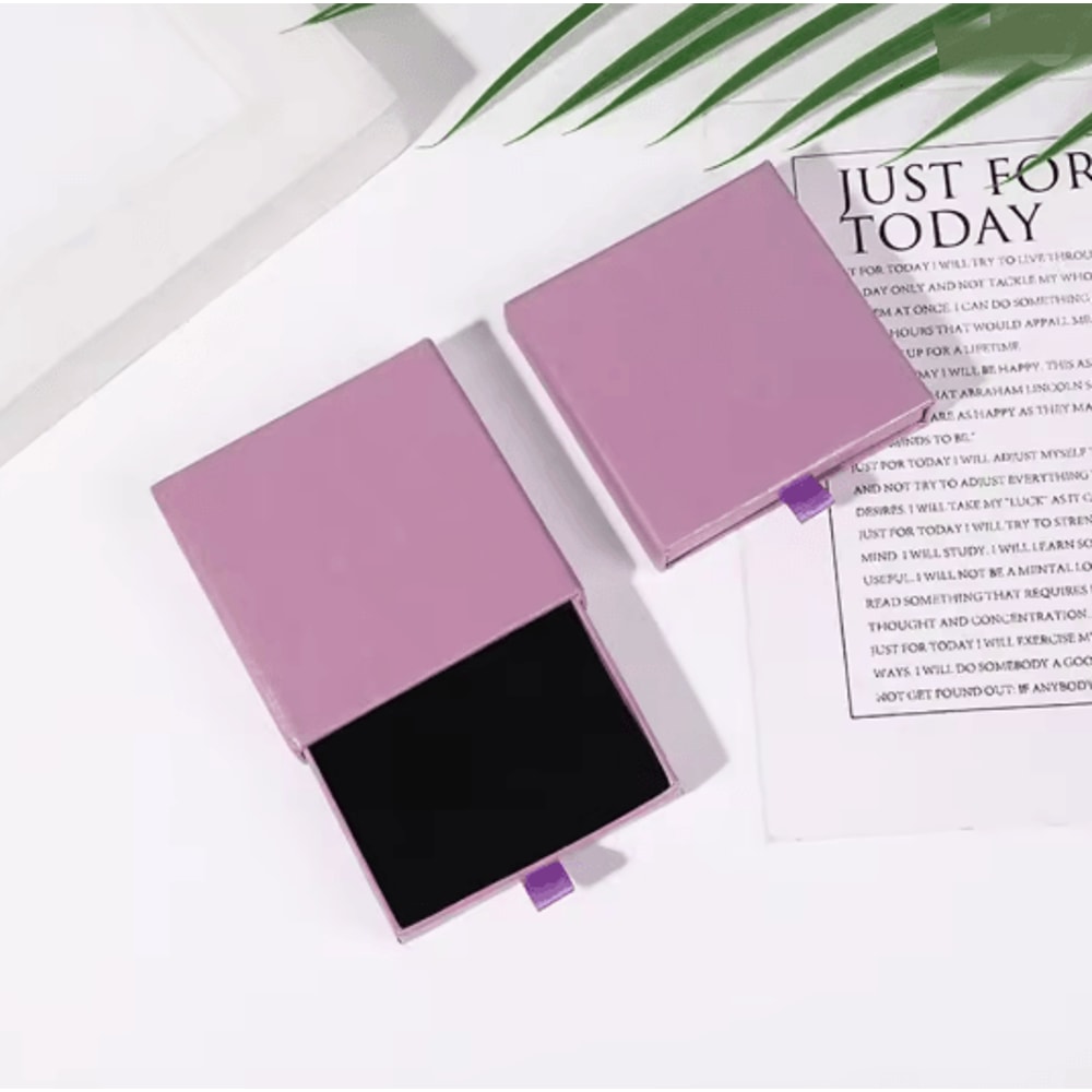 Thick Kraft Paper Drawer Jewelry Box With Sponge Insert 11