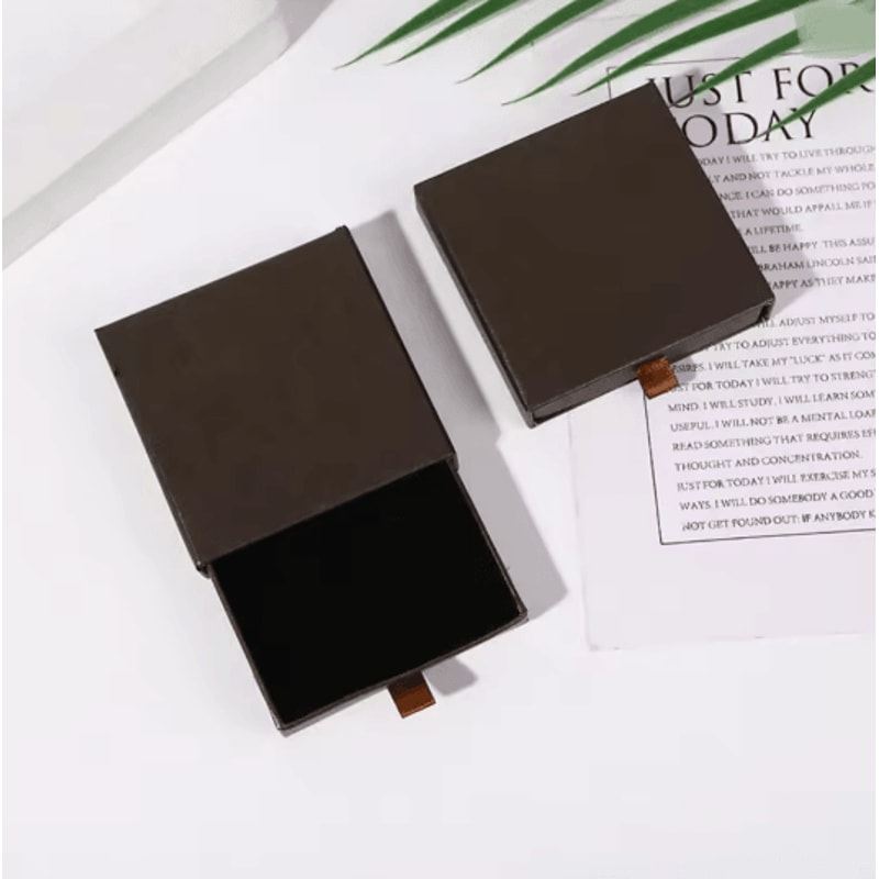 Thick Kraft Paper Drawer Jewelry Box With Sponge Insert 15
