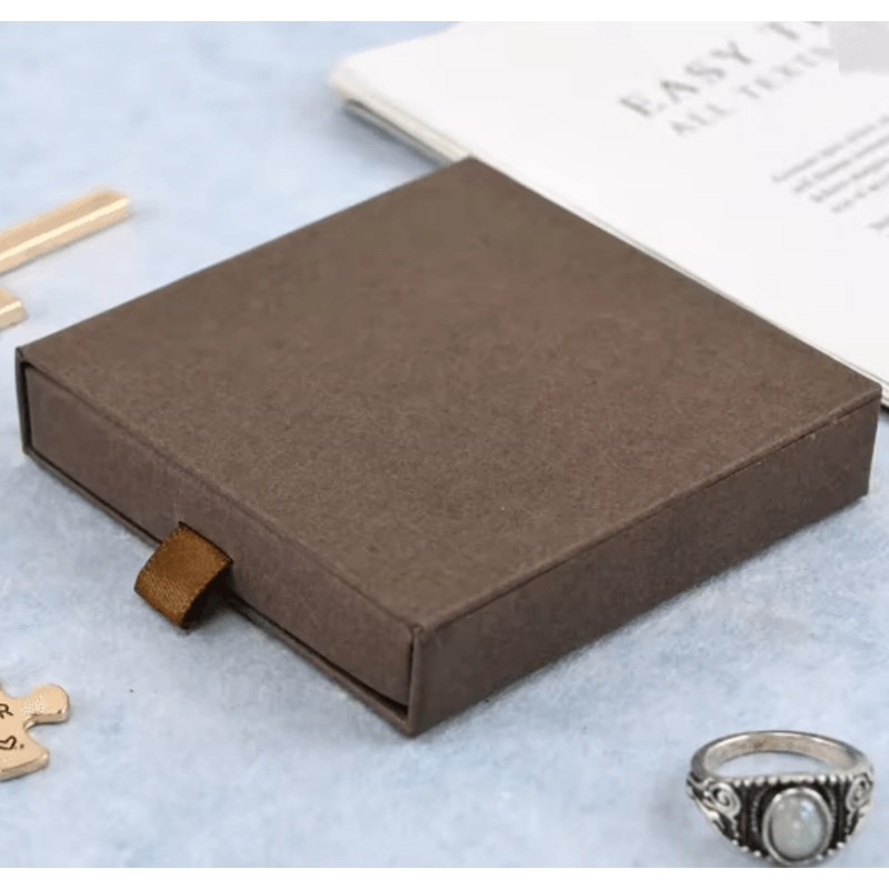 Thick Kraft Paper Drawer Jewelry Box With Sponge Insert 1