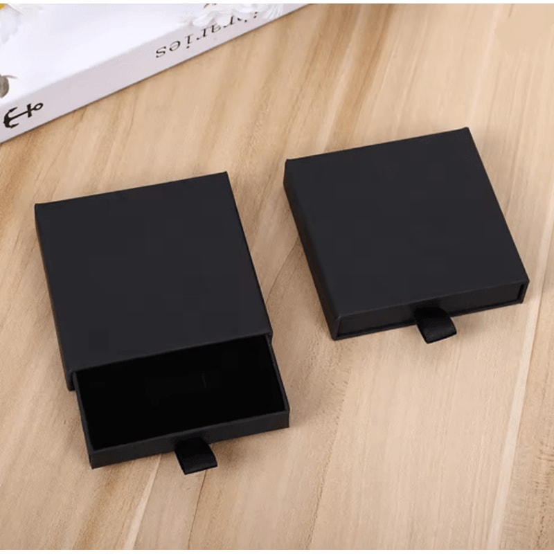 Thick Kraft Paper Drawer Jewelry Box With Sponge Insert 3