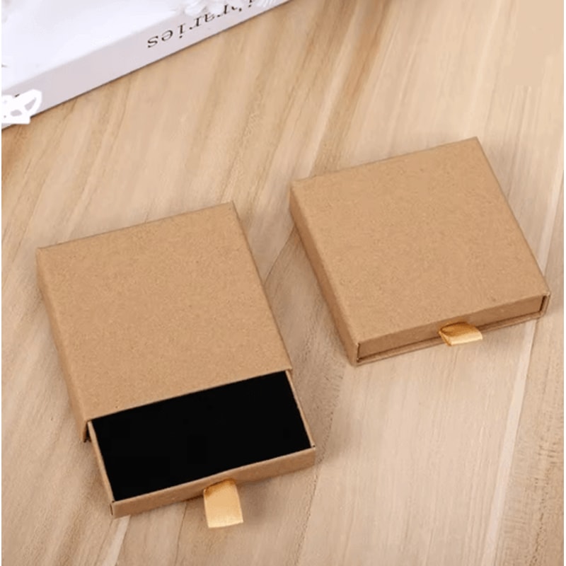 Thick Kraft Paper Drawer Jewelry Box With Sponge Insert 7