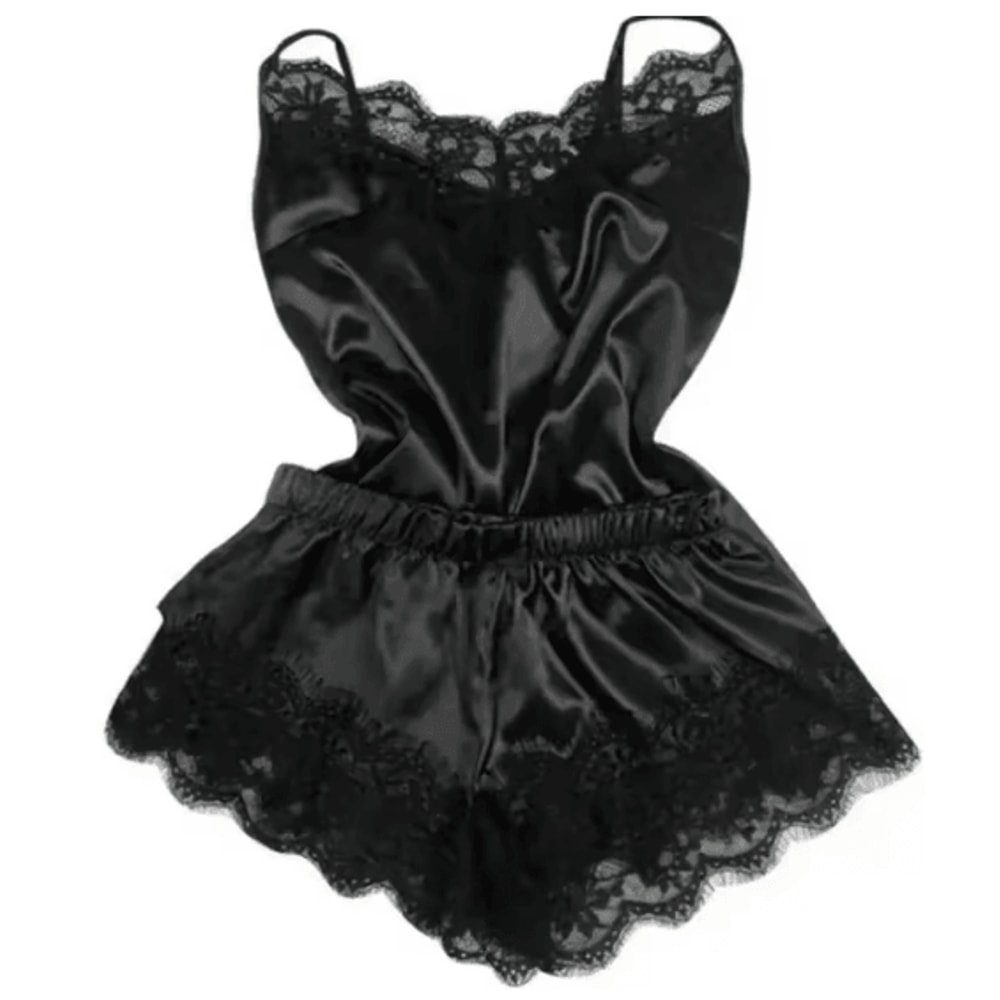 Summer Lace Silk Pajama Set Womens Cami Top And Shorts Sleepwear 1