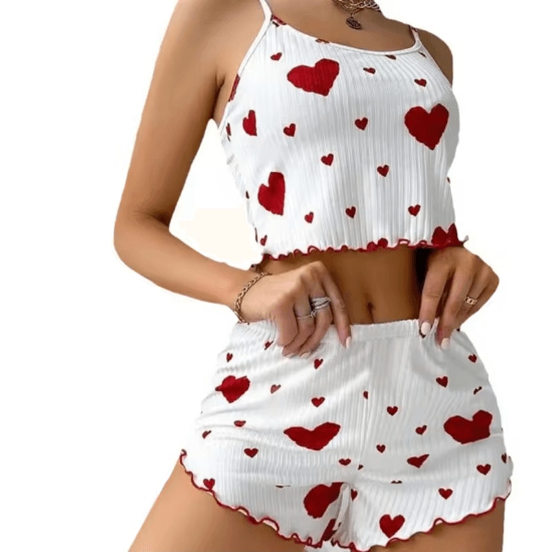Y2K Heart Silk Pajama Set Cute Kawaii Cami And Shorts Sleepwear 2
