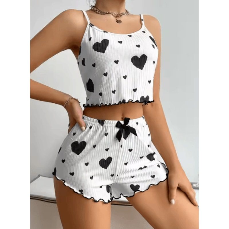 Y2K Heart Silk Pajama Set Cute Kawaii Cami And Shorts Sleepwear 3