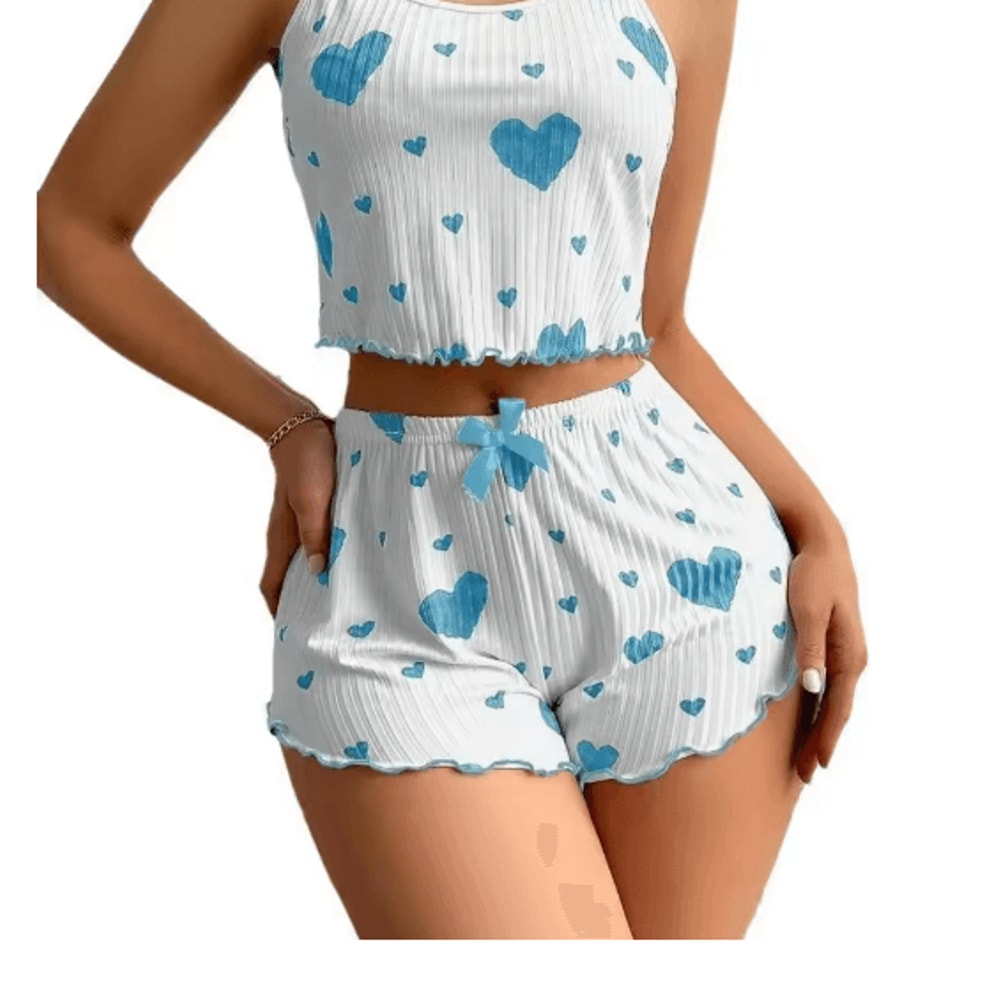 Y2K Heart Silk Pajama Set Cute Kawaii Cami And Shorts Sleepwear 4