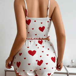 y2k heart silk pajama set cute kawaii cami and shorts sleepwear