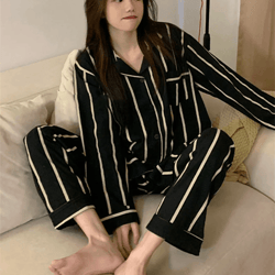 light luxury ice silk pajama set womens long sleeve striped nightwear