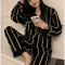 Light Luxury Ice Silk Pajama Set Womens Long Sleeve Striped Nightwear 1