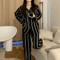 Light Luxury Ice Silk Pajama Set Womens Long Sleeve Striped Nightwear 2