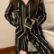 Light Luxury Ice Silk Pajama Set Womens Long Sleeve Striped Nightwear 3