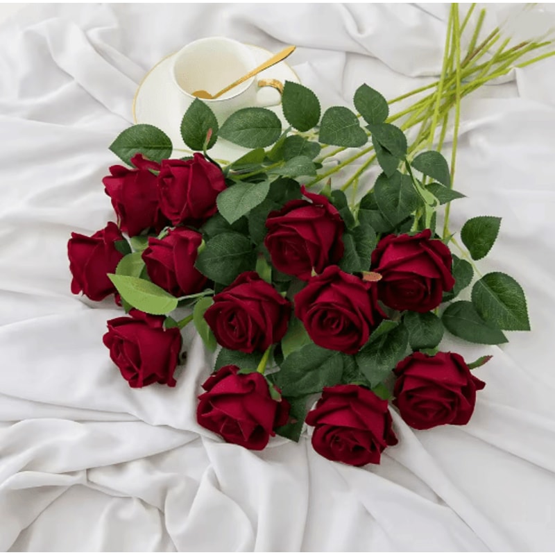 Long Stem Artificial Silk Roses For Wedding Bouquet And Home Decor 7