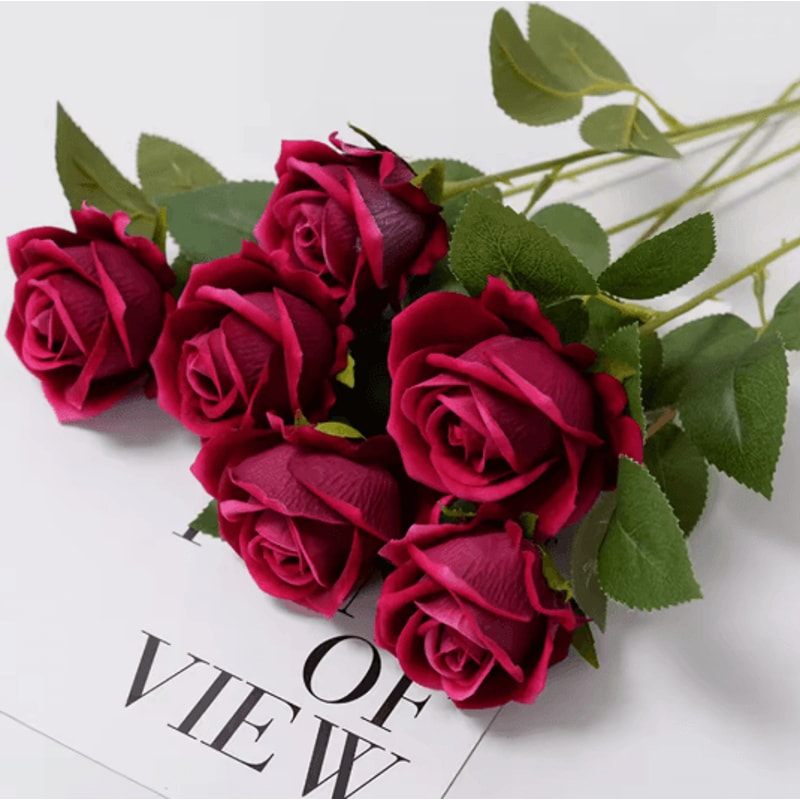 Long Stem Artificial Silk Roses For Wedding Bouquet And Home Decor 12