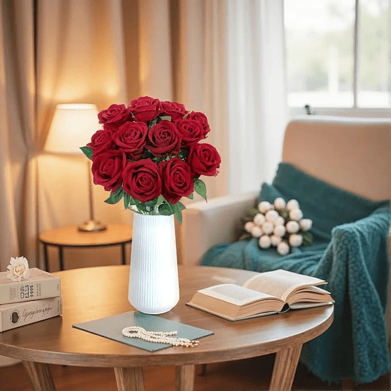 Velvet Silk Artificial Roses Long Stem Flowers For Wedding And Home Decor 0