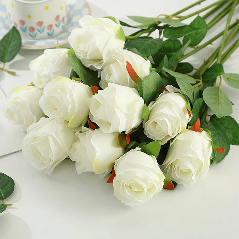 Velvet Silk Artificial Roses Long Stem Flowers For Wedding And Home Decor 2