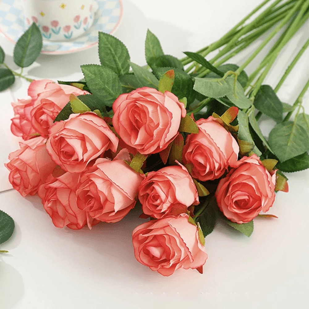 Velvet Silk Artificial Roses Long Stem Flowers For Wedding And Home Decor 5