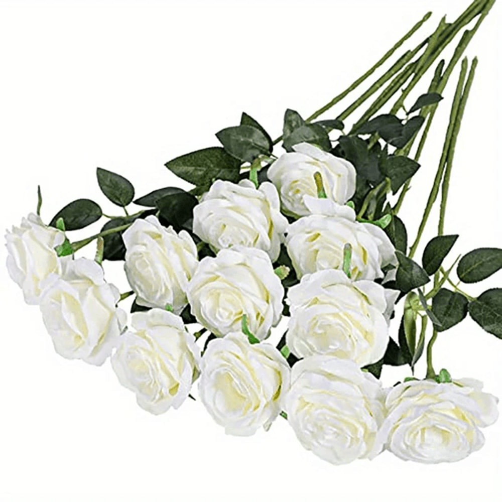 12 Piece Realistic Artificial Rose Bouquet For Wedding And Home Decor 2