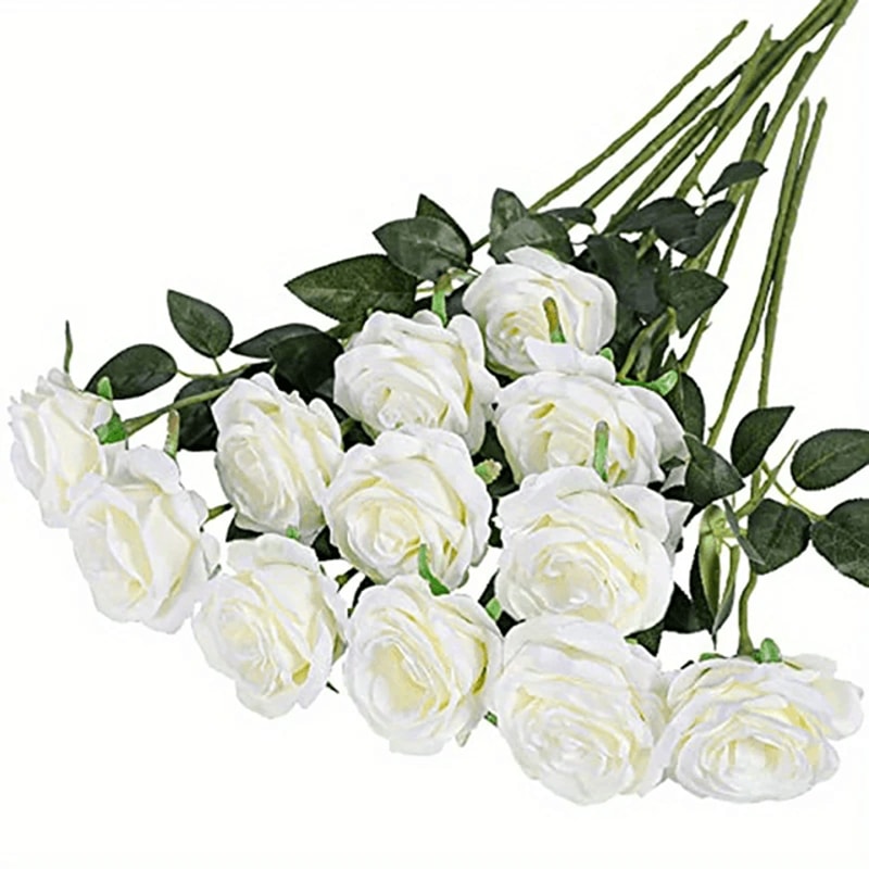 12 Piece Realistic Artificial Rose Bouquet For Wedding And Home Decor 2