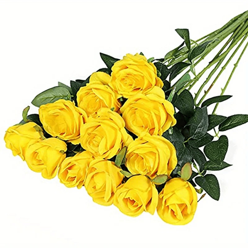 12 Piece Realistic Artificial Rose Bouquet For Wedding And Home Decor 10