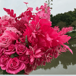 hot pink artificial rose and hydrangea wedding floral arrangement set