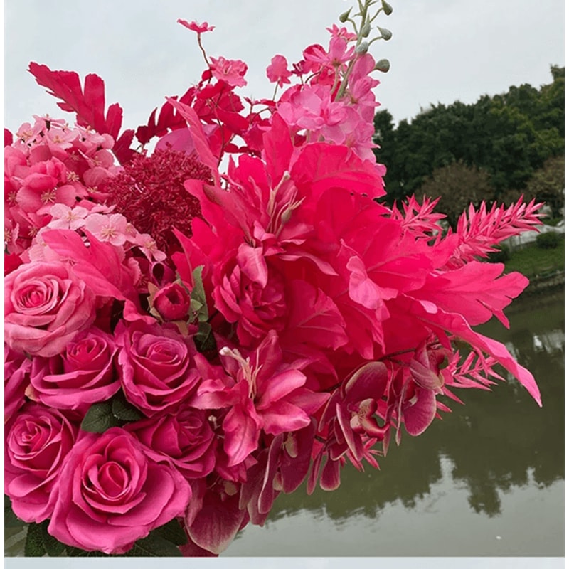 Hot Pink Artificial Rose And Hydrangea Wedding Floral Arrangement Set 0