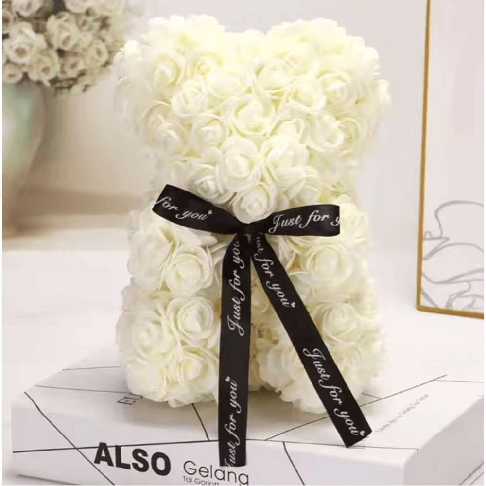 25cm Rose Teddy Bear Gift In Luxury Box Romantic Artificial Flower Bear For Her 9