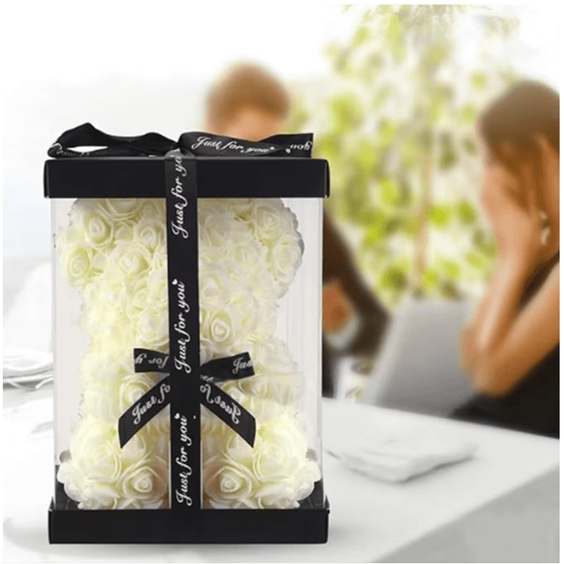 25cm Rose Teddy Bear Gift In Luxury Box Romantic Artificial Flower Bear For Her 1