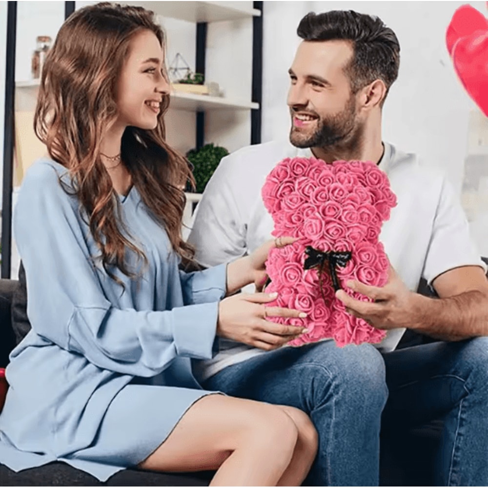 25cm Rose Teddy Bear Gift In Luxury Box Romantic Artificial Flower Bear For Her 2