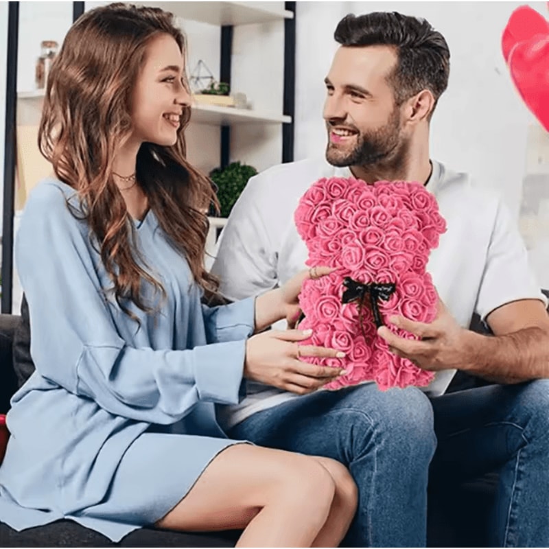 25cm Rose Teddy Bear Gift In Luxury Box Romantic Artificial Flower Bear For Her 2