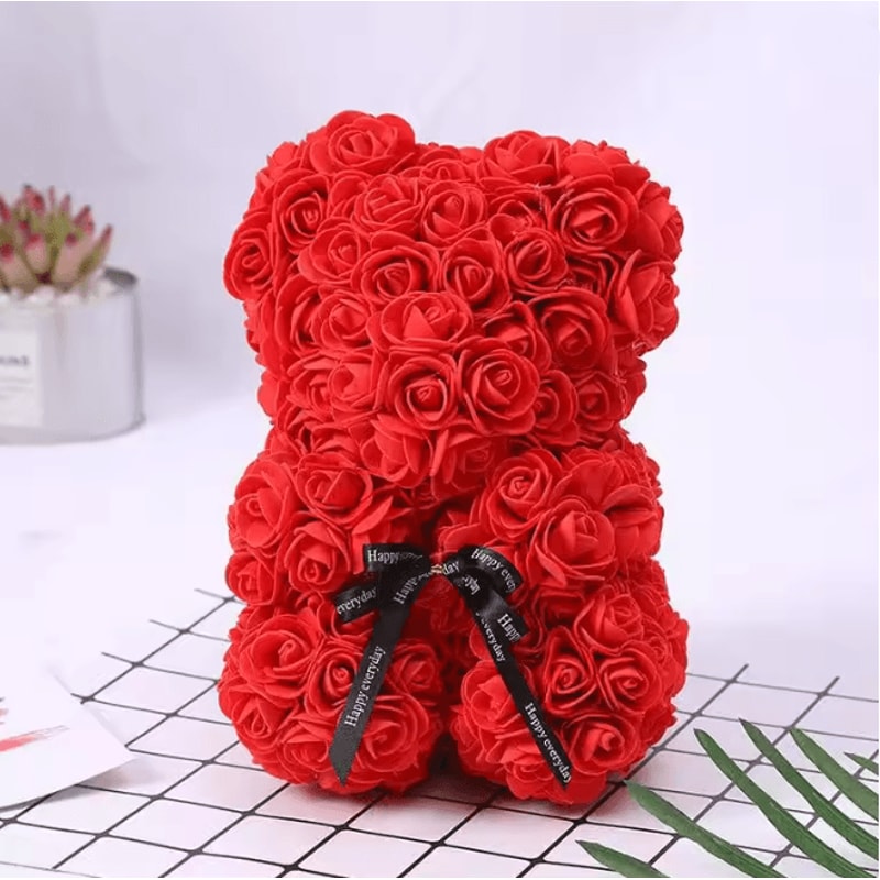 25cm Rose Teddy Bear Gift In Luxury Box Romantic Artificial Flower Bear For Her 4
